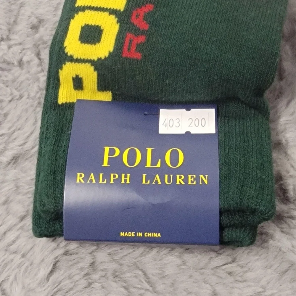 Polo Ralph Lauren Socks Mens 10-13 Green Polo Sport USA Flag Mid Calf Crew